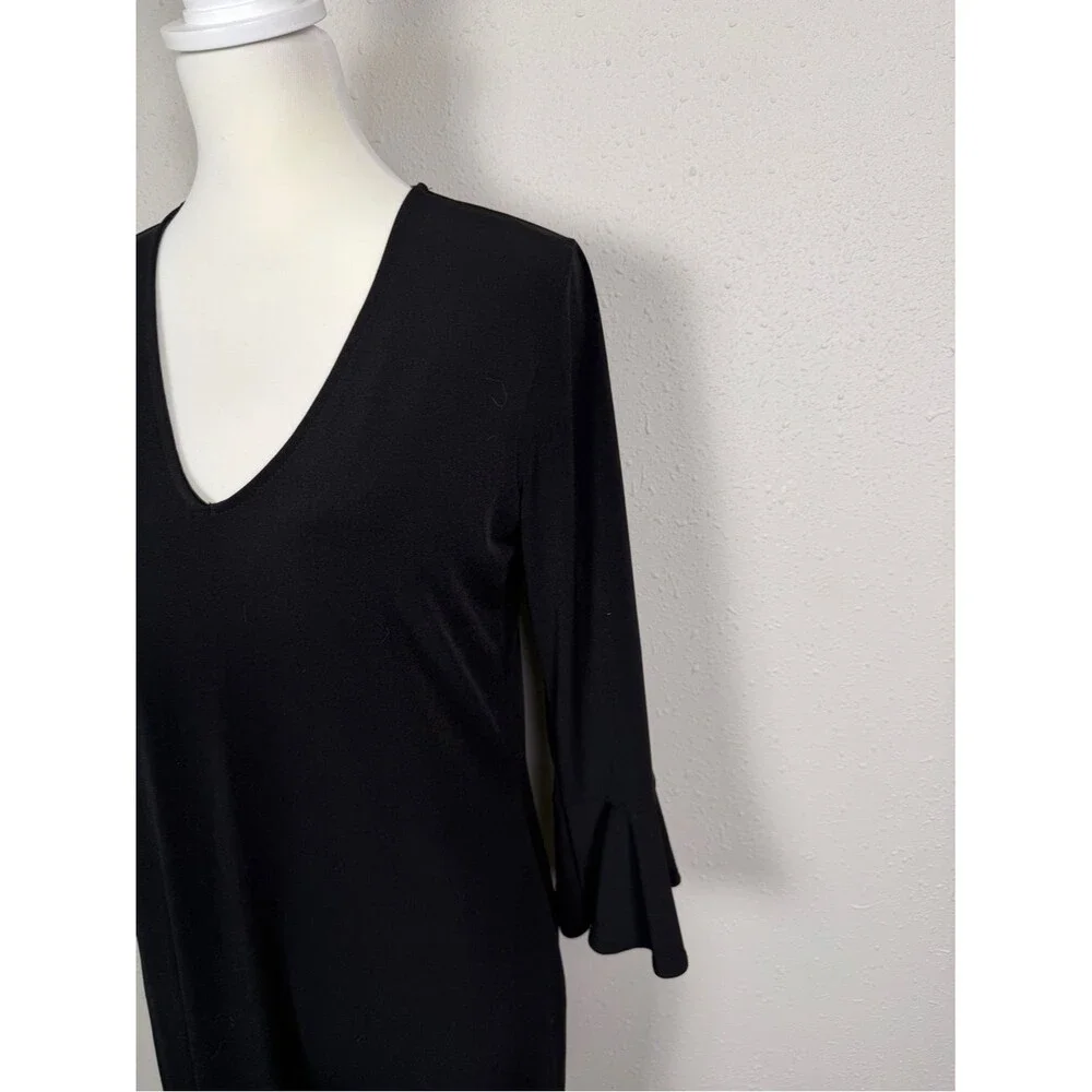 Banana Republic Black V Neck Dress Bell Sleeve Shift Dress Classic Minimalist